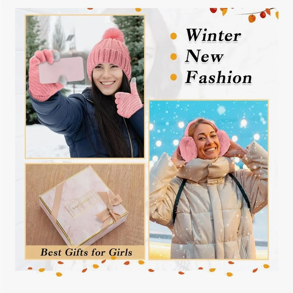 Hicarer 6-piece Pink Winter Knit Set